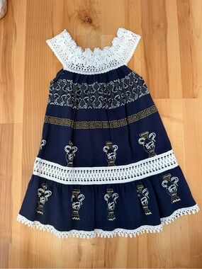 Navy Blue & White Crochet-Trim Sundress
